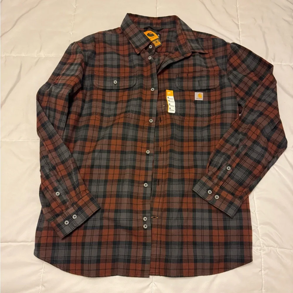 Carhartt brown & orange flannel shirt - Picture 1 of 3